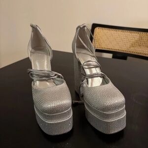 Only Silver Platform Shoes with Lace-Up Detail